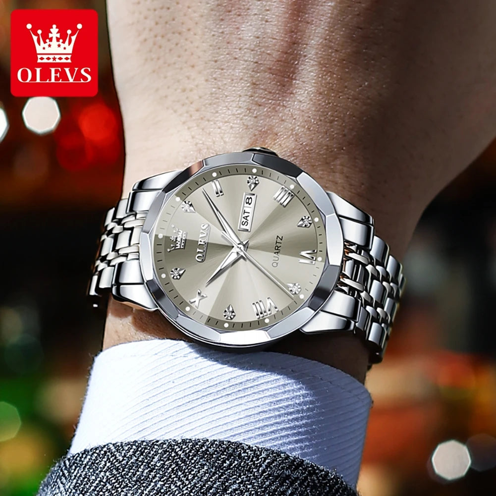 OLEVS Men's Watch Causal Fashion /Original Quartz Watch for Man /Waterproof Stainless Steel Luminous Date Week /Trend Dress