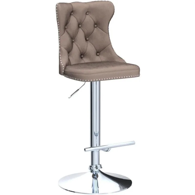 Swivel Bar Stools Set of 2, Adjustable Counter Height Barstools with Nailheads Trim, Button Tufted Back and Silver Footrest,