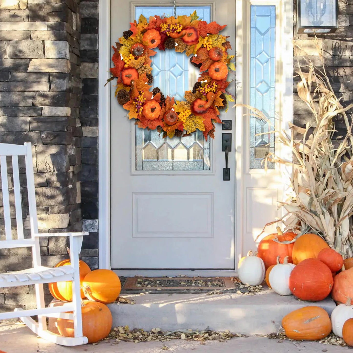 Autumn Wreath/ Farmhouse Garland Fall Pumpkin Wreath /Harvest Front Door/ Wall Hanging / Halloween Wreath /Home Decoration