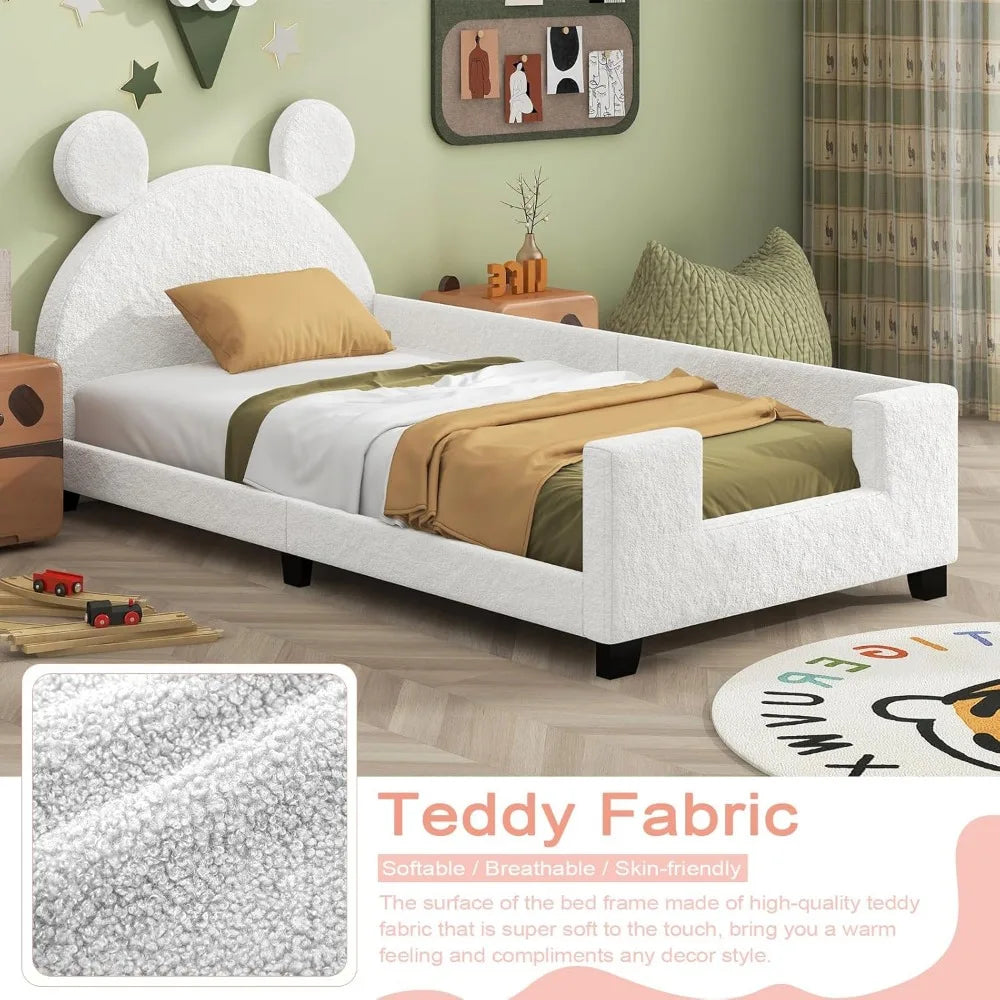 Upholstered Twin Size PU Leather Platform Bed with Carton Ears Shaped Headboard