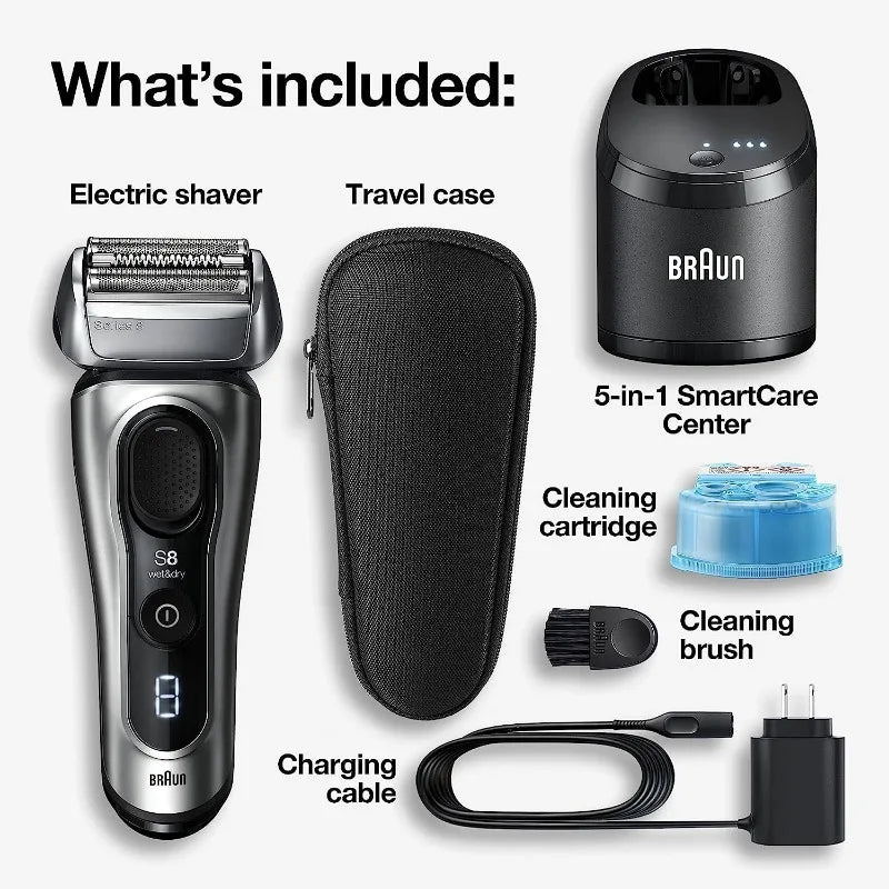 Braun Electric Razor for Men, Series 8 8467cc Electric Foil Shaver with Precision Beard Trimmer, Cleaning