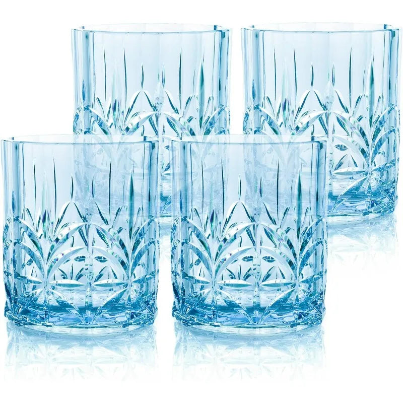 Shatterproof Tritan Plastic Short Tumbler, Set of 4, 13oz - Myrtle Beach Unbreakable Crystal Cut Old Fashioned Drinking Glasses