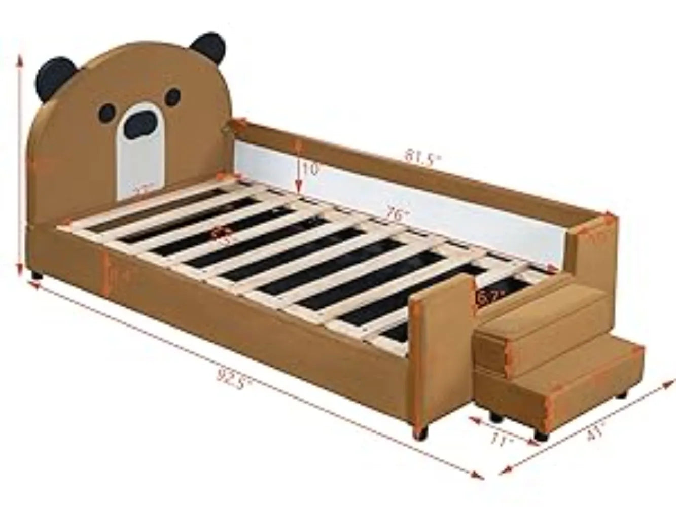 Twin Size Upholstered Bed Frame Daybed with Bear Shaped Headboard ,Hydraulic Storage System