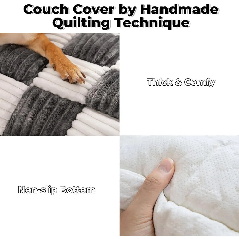 Pet Couch Covers for Sofa, Cream Square Plaid Furniture Protector