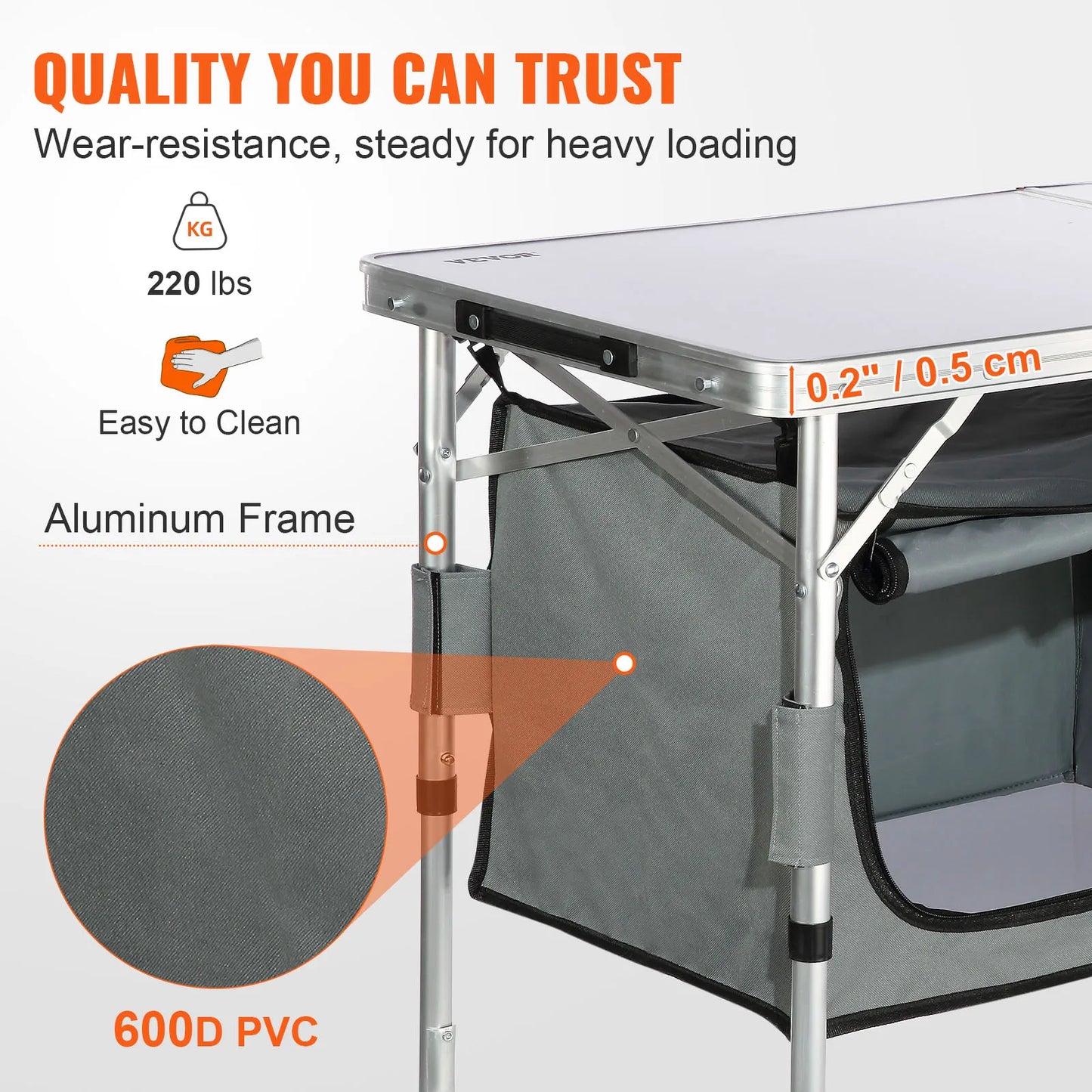 Folding Picnic Table /Kitchen Camping Cupboards/ Aluminum Suitcase Table W/ Storage Bag/ Adjustable Height for Outdoor Garden