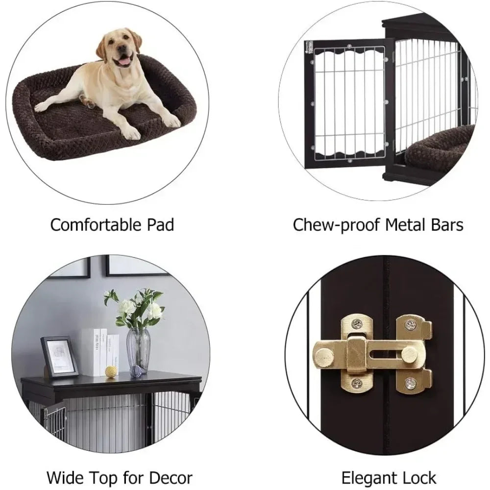 Beautiful Indoor Large Dog Kennel, Modern Decorative Pet House , Side Table and Bedside Table, Espresso