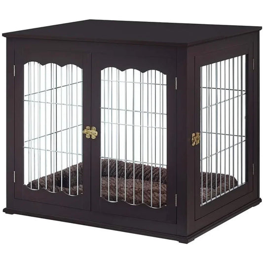 Beautiful Indoor Large Dog Kennel, Modern Decorative Pet House , Side Table and Bedside Table, Espresso