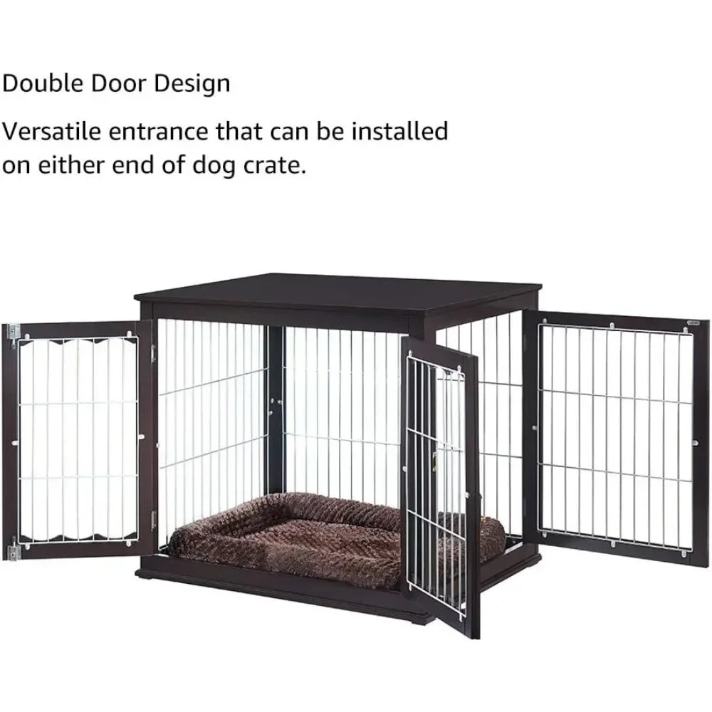 Beautiful Indoor Large Dog Kennel, Modern Decorative Pet House , Side Table and Bedside Table, Espresso