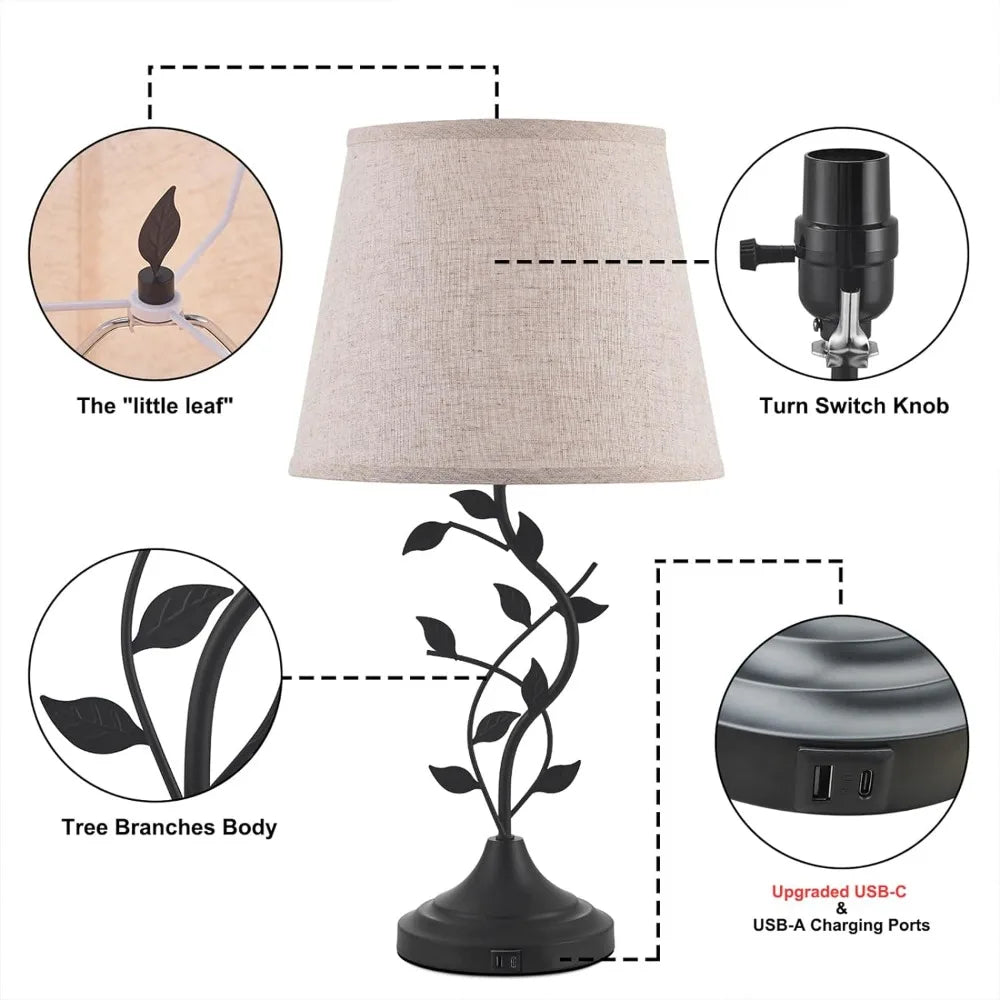 USB Charging Bedside Lamp - Traditional Tall Retro Desk Lamp