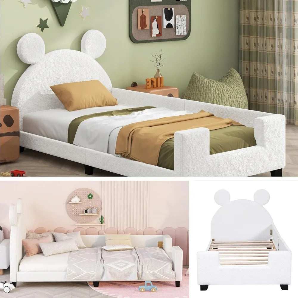 Upholstered Twin Size PU Leather Platform Bed with Carton Ears Shaped Headboard