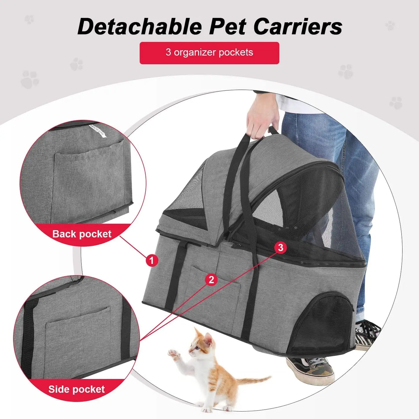 Premium 3-in-1 Multifunction Dog Cat Jogger Stroller for Medium Small Dogs Cats Folding Lightweight Travel