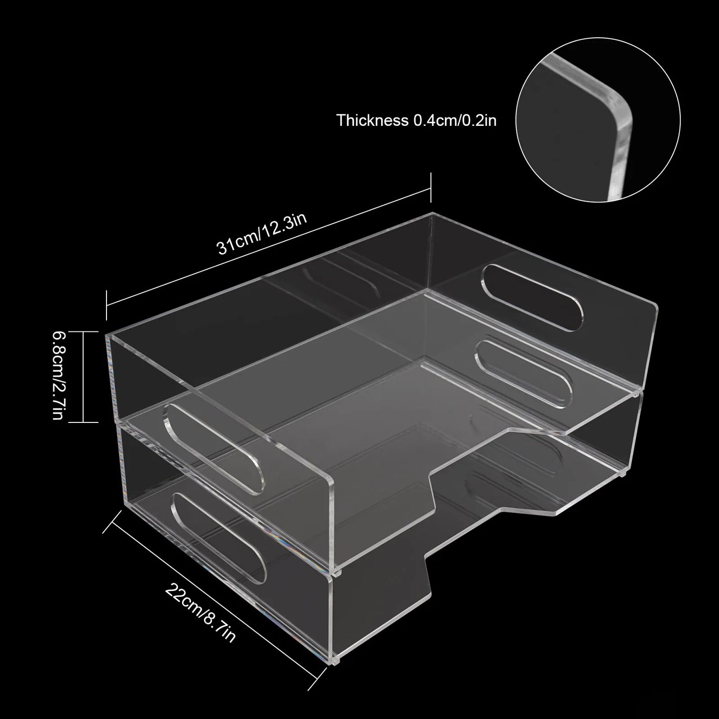 6Pcs Stackable Clear Acrylic Paper Tray and accessory Organizer