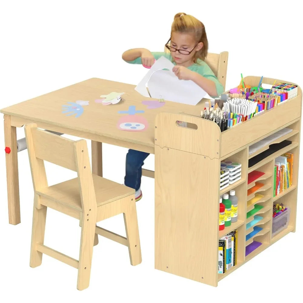 Kids Art Table and Chairs Set Craft Table with Large Storage Desk and Portable Art Supply Organizer for Children ages 8-12