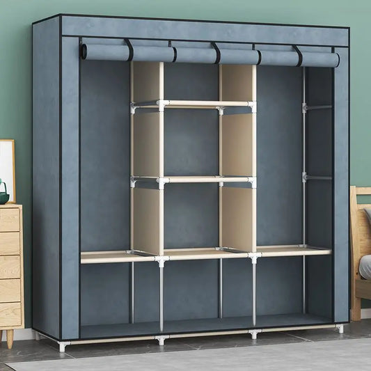 Foldable Wardrobe Rental Room Bedroom Clothes Closet; Double Rod  FOR Clothes; Storage Organizer Home Furniture