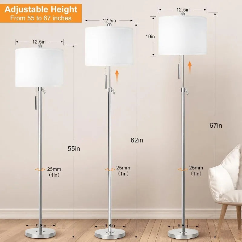 Standing Lamp with Marble Base, 3-Way Dimmable Tall Pole Light