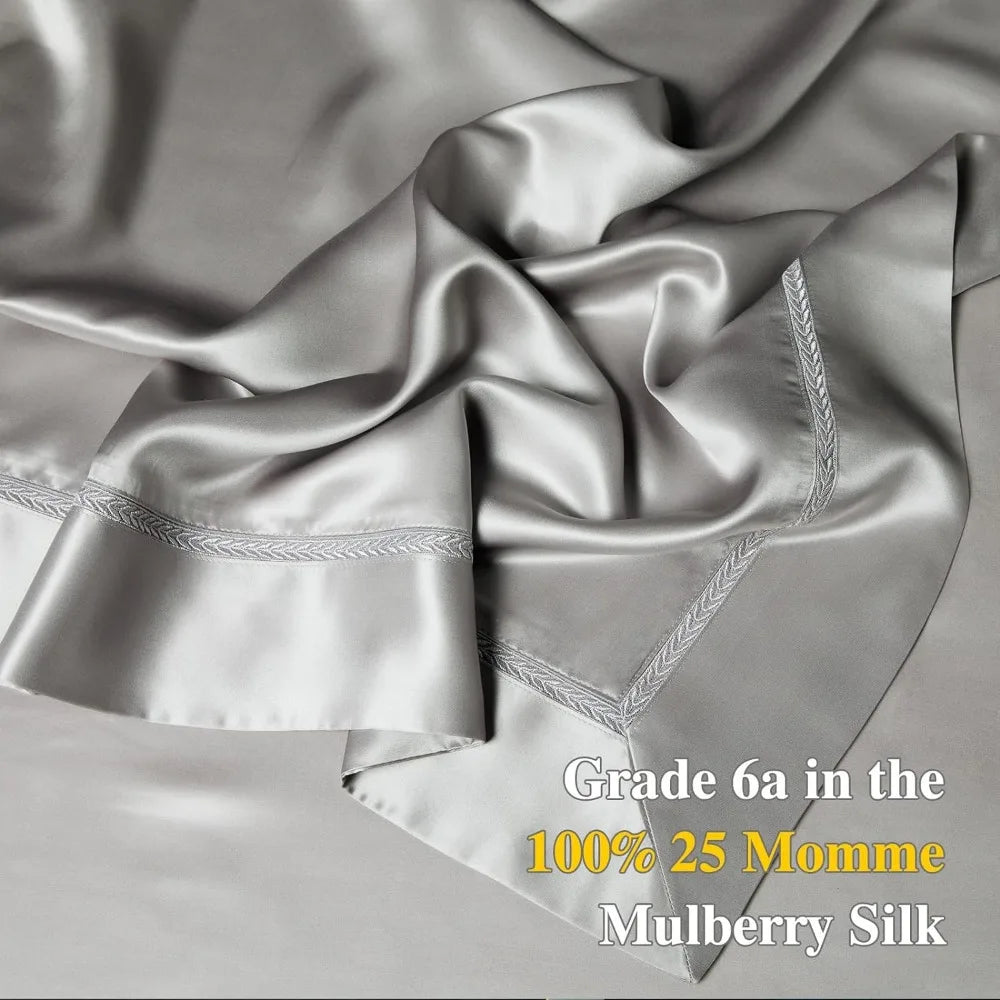 Mulberry Silk Sheets Queen Size ; 4 Pcs, 2, Ultra Soft Luxury SHAMS