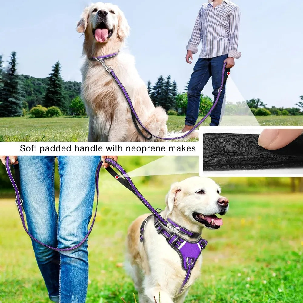 Pet Harness Collar and Leash Set All-in-One Reflective Dog Harness No-Tension Strap Adjustable Buckle