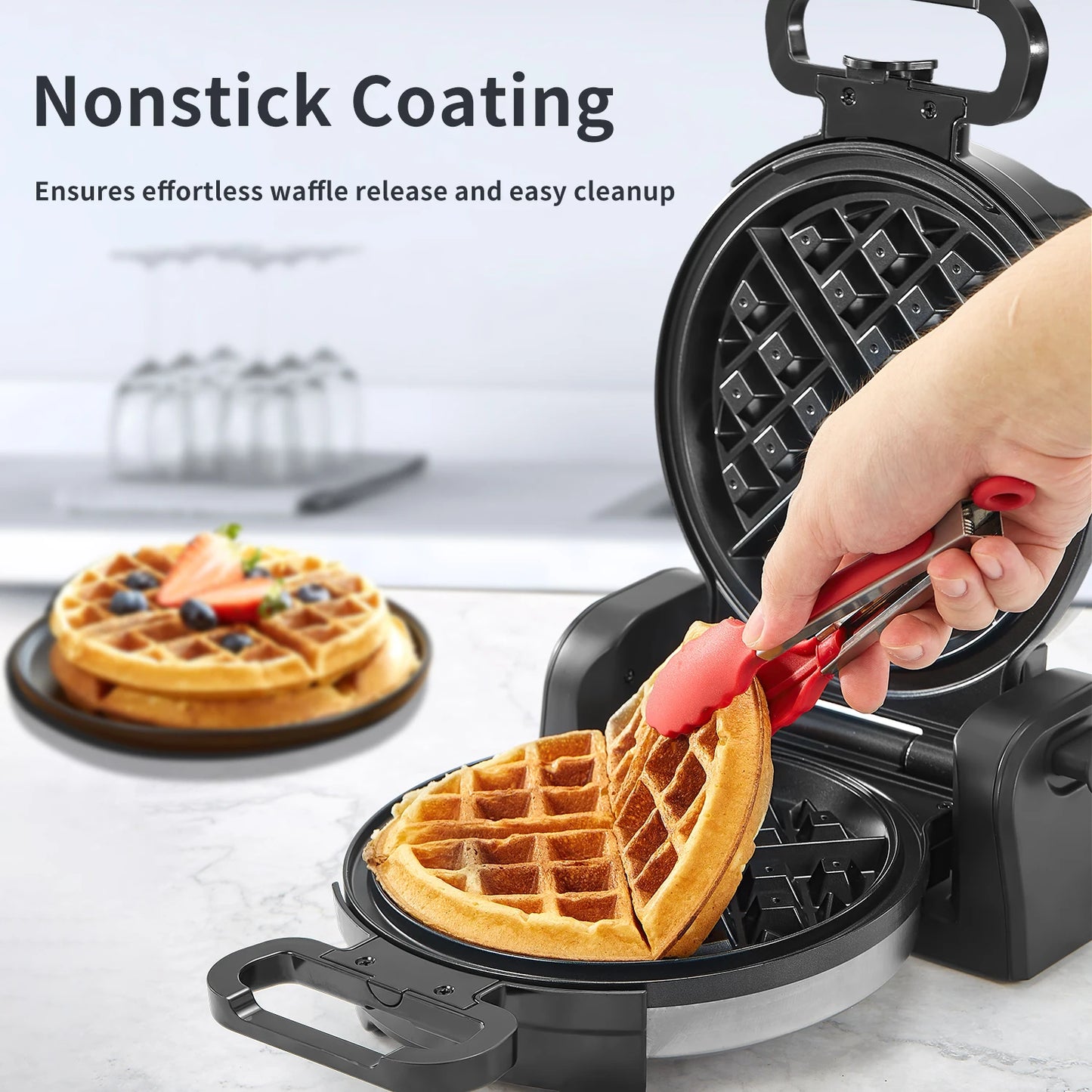 Belgian Waffle Maker, Classic Rotating Waffle Iron with Nonstick Plates, Removable Drip Tray and Cool Touch Handles, Double Flip