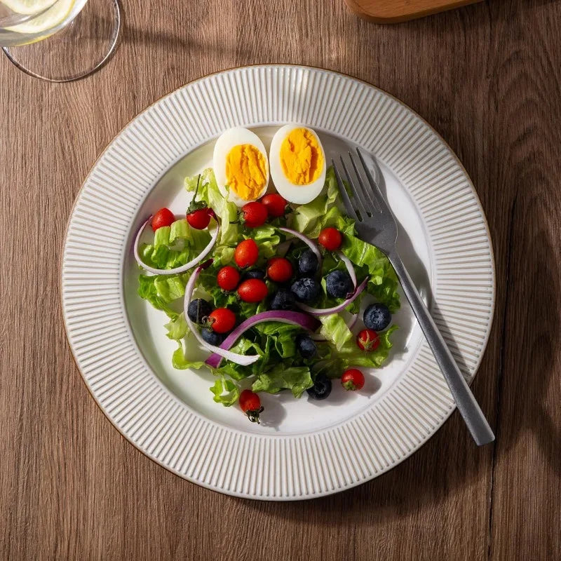 Ceramic Dinnerware Set; Embossed Elegant Stoneware Plates and Bowls