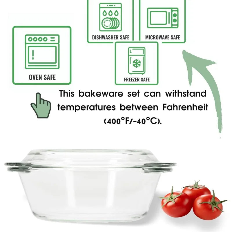 Basics 6-Piece Glass Casserole Dishes for Oven With Lids; Dishwasher safe