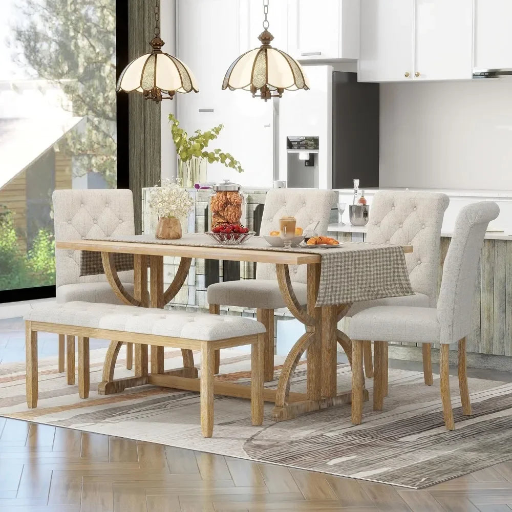 Dining Room Sets, 6 Pieces with Bench, and 4 Upholstered Chairs