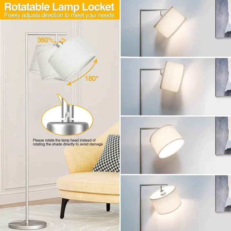 Floor Lamp with 3 Color Temperatures and Adjustable Beige Linen Lampshade, 9W LED Bulb Included