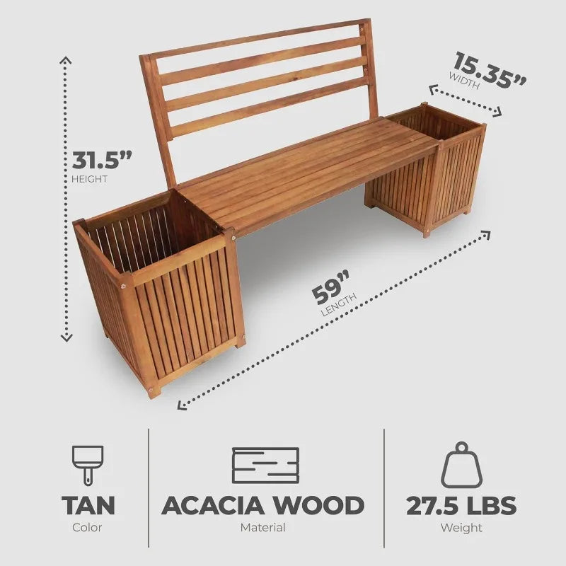 Country Outdoor Wooden Bench, Durable All Weather Backyard Patio, Entryway Balcony, or Deck Furniture Seating