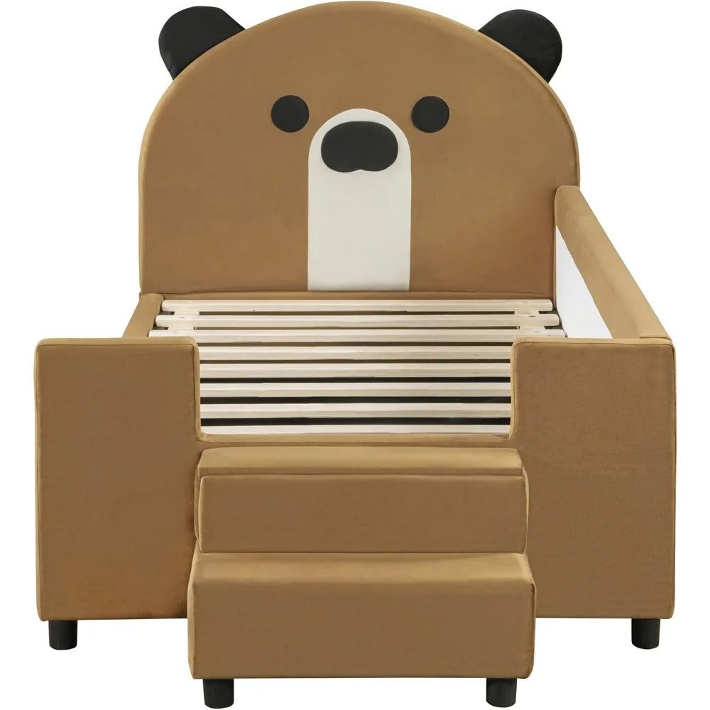 Twin Size Upholstered Bed Frame Daybed with Bear Shaped Headboard ,Hydraulic Storage System