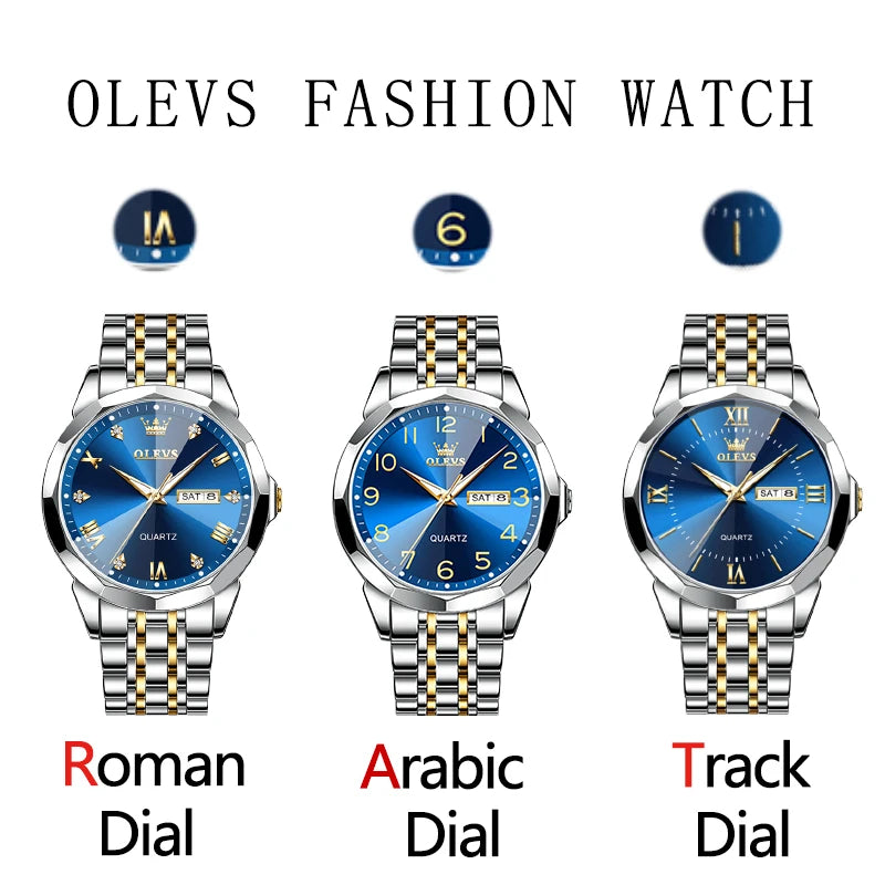 OLEVS Men's Watch Causal Fashion /Original Quartz Watch for Man /Waterproof Stainless Steel Luminous Date Week /Trend Dress