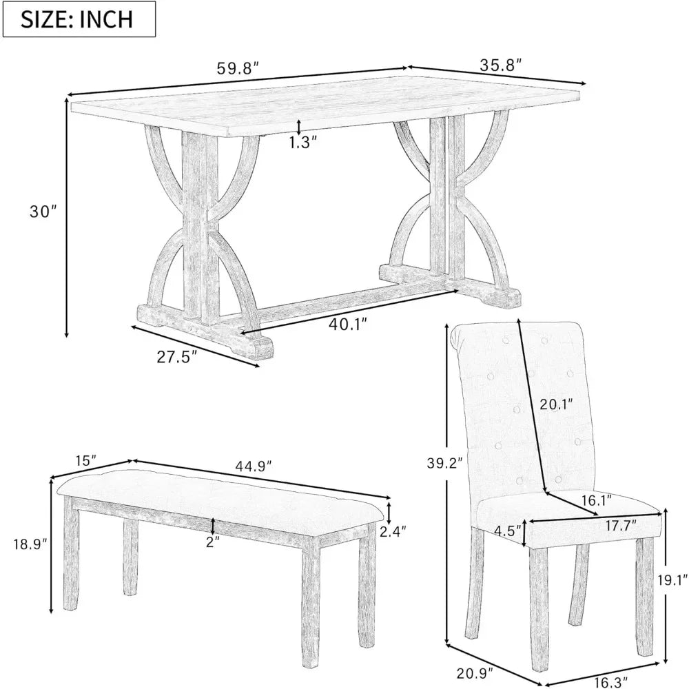 Dining Room Sets, 6 Pieces with Bench, and 4 Upholstered Chairs