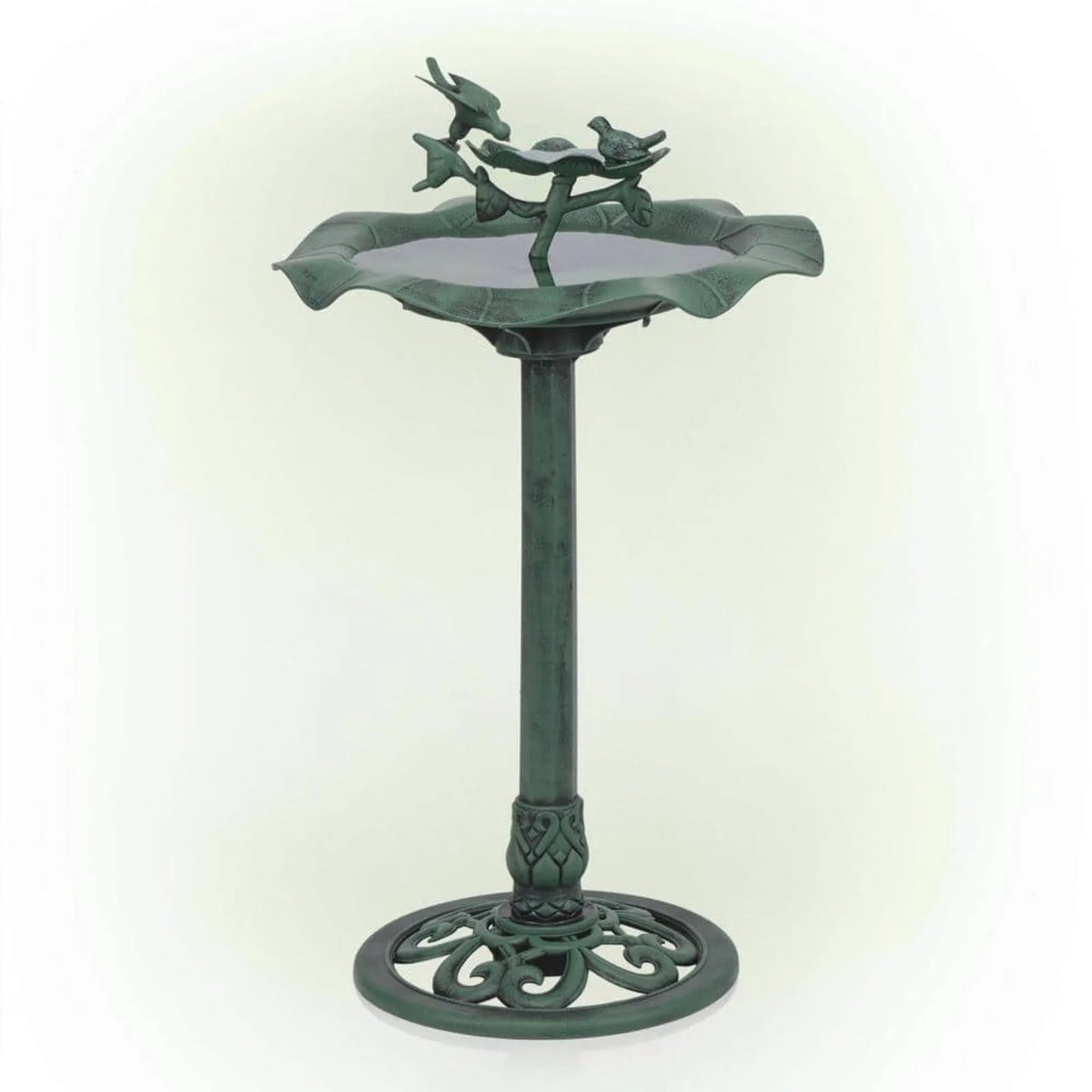 35 in. Tall Plastic Green Lightweight Leaf Design Birdbath and Birdfeeder