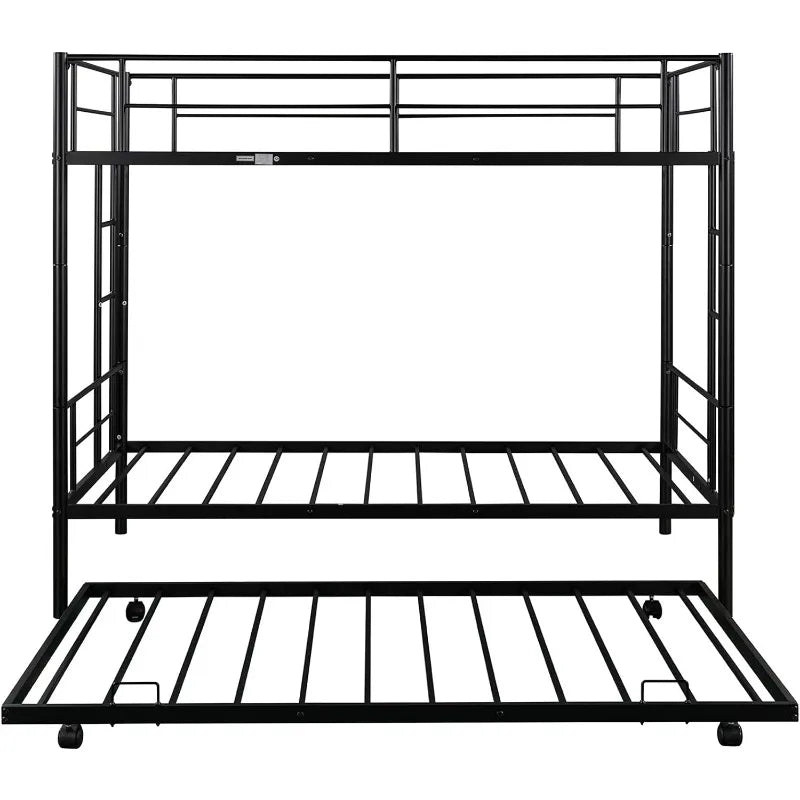 Metal Bunk Bed with Trundle Twin / Beds with Slats Heavy Duty Frame for Adults,/Teens