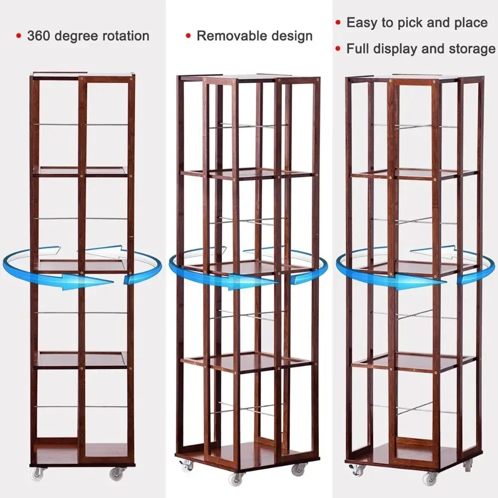 5 Tier Bamboo Rolling and rotating Bamboo Bookcase.