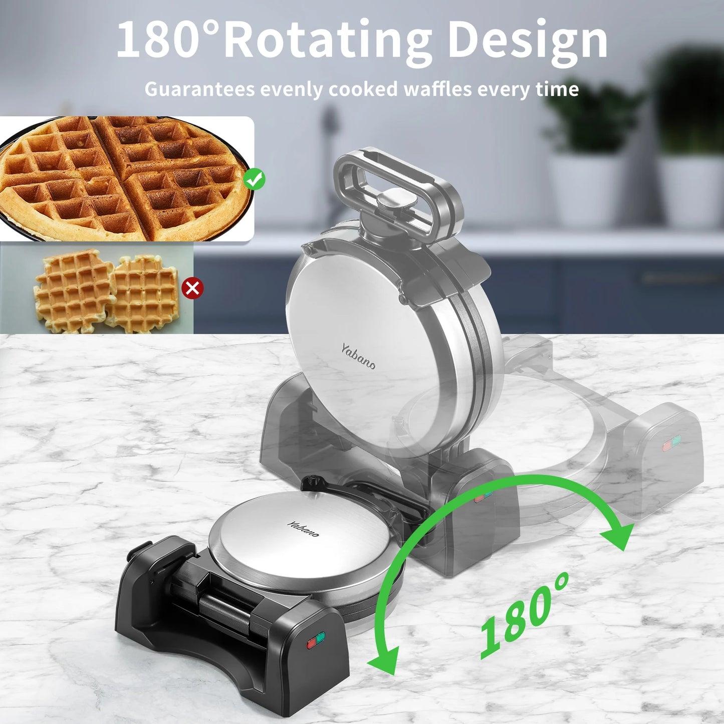 Belgian Waffle Maker, Classic Rotating Waffle Iron with Nonstick Plates, Removable Drip Tray and Cool Touch Handles, Double Flip