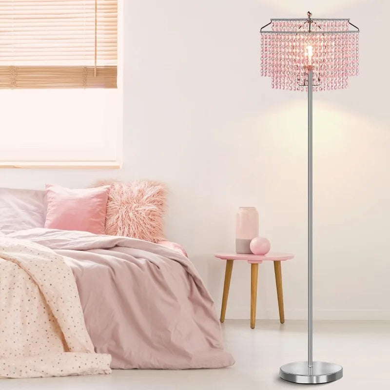 Crystal Floor Lamp, Double-Layer Lampshade, On/Off Foot Switch