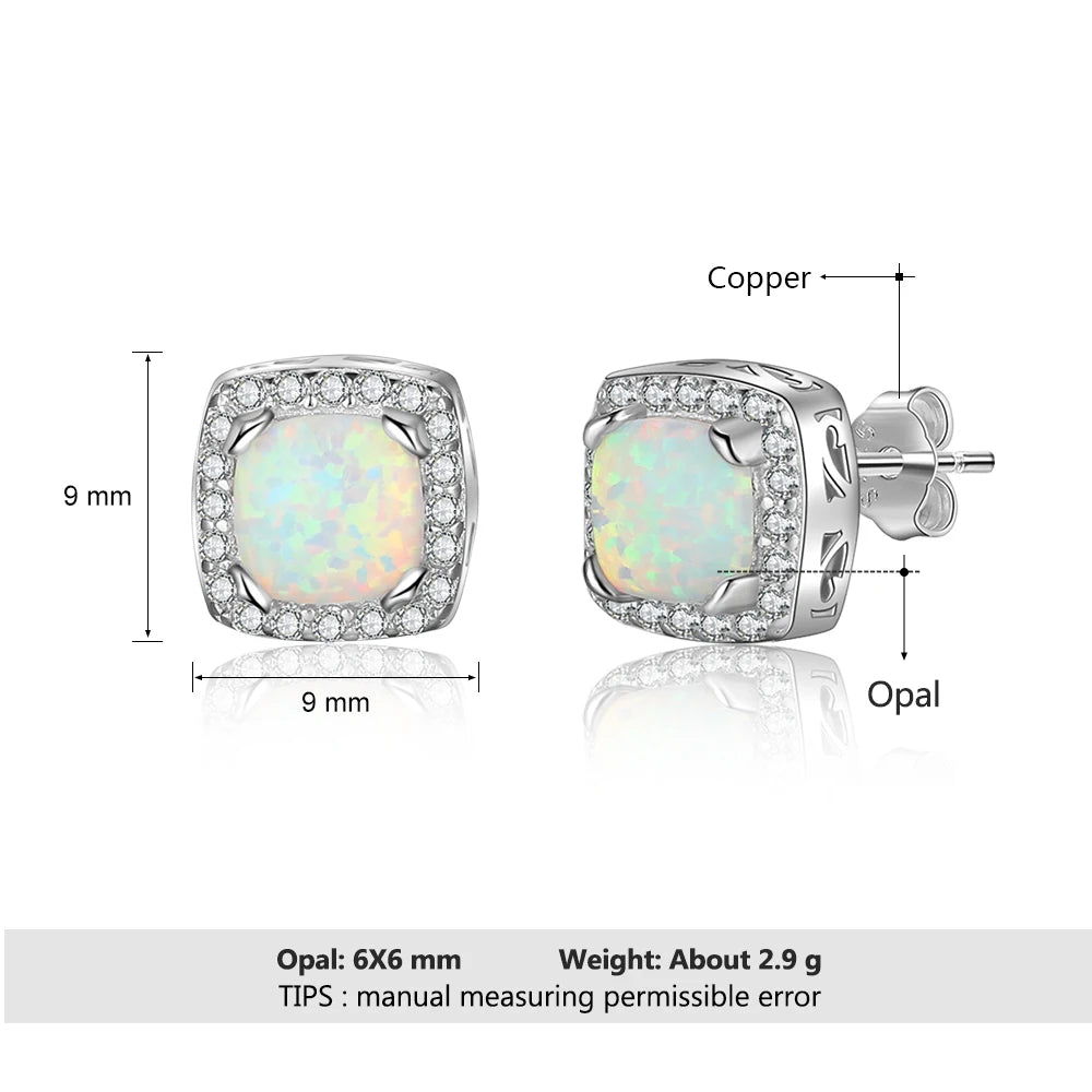 Opal Jewelry Sets for Women /Square White Opal Necklace Earrings /Wedding Bridal  Festive Occasions