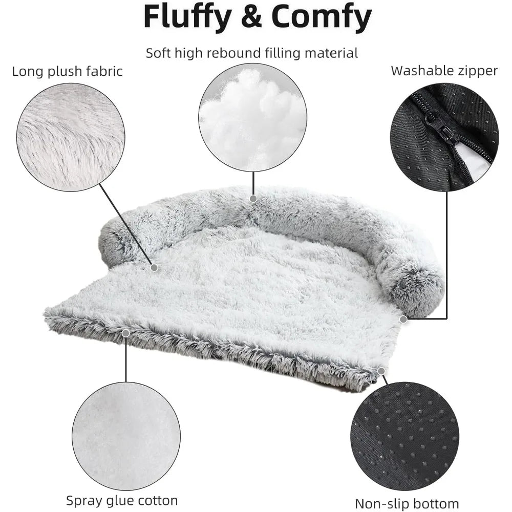 Calming Dog Bed Fluffy Plush Mat as Furniture Protector with Removable Washable Cover for Large Medium Small Dogs