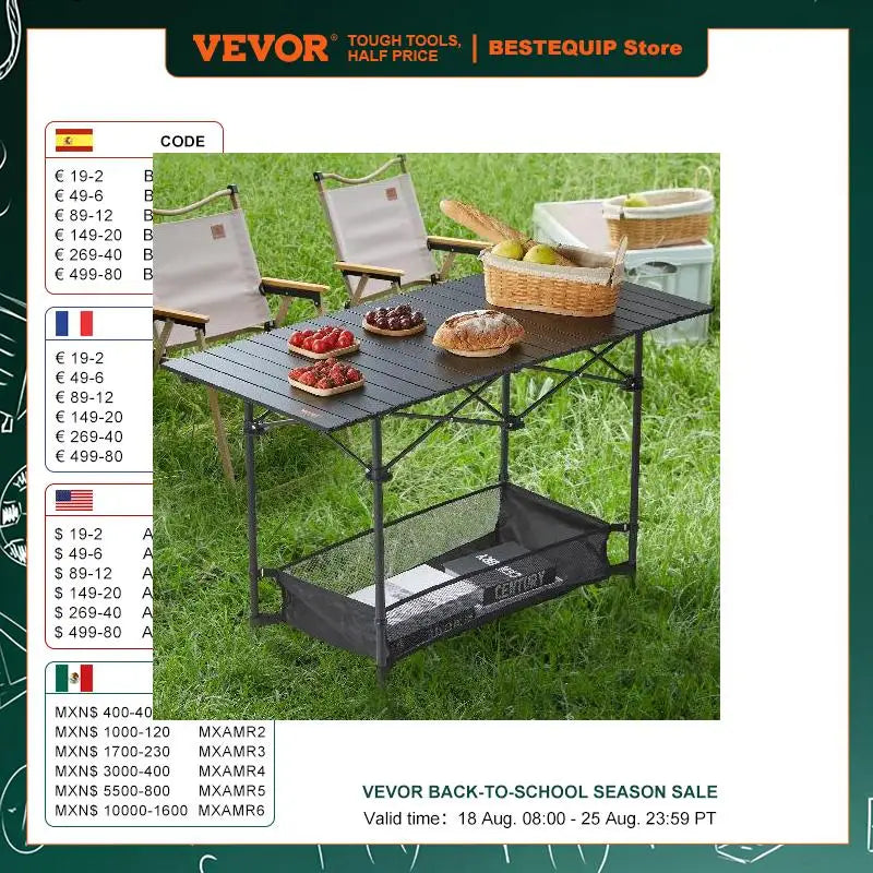 VEVOR 220/66lbs Outdoor Camping Folding Table /Picnic Equipment W/Black Storage Bag, Aluminum Alloy, Chicken Roll  BBQ Table