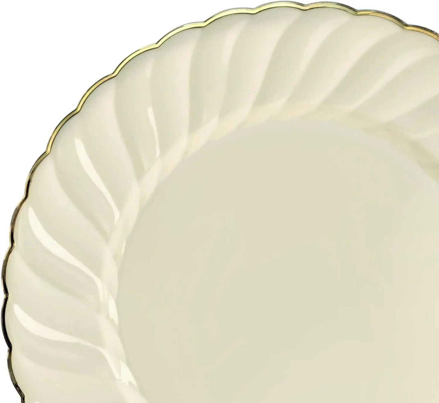 240 Plate Set - Retro Wedding Party Disposable Plastic Plate Set (Flower Ivory/Gold)