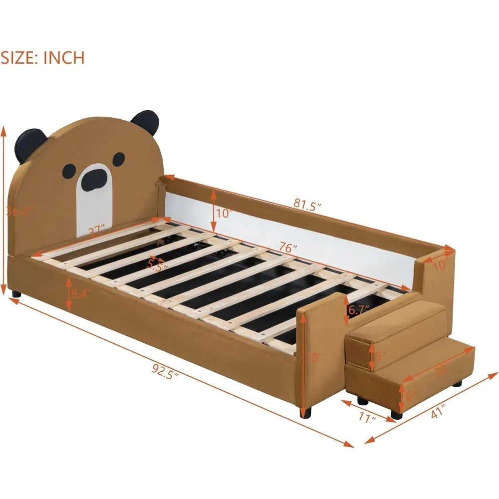 Twin Size Upholstered Bed Frame Daybed with Bear Shaped Headboard ,Hydraulic Storage System