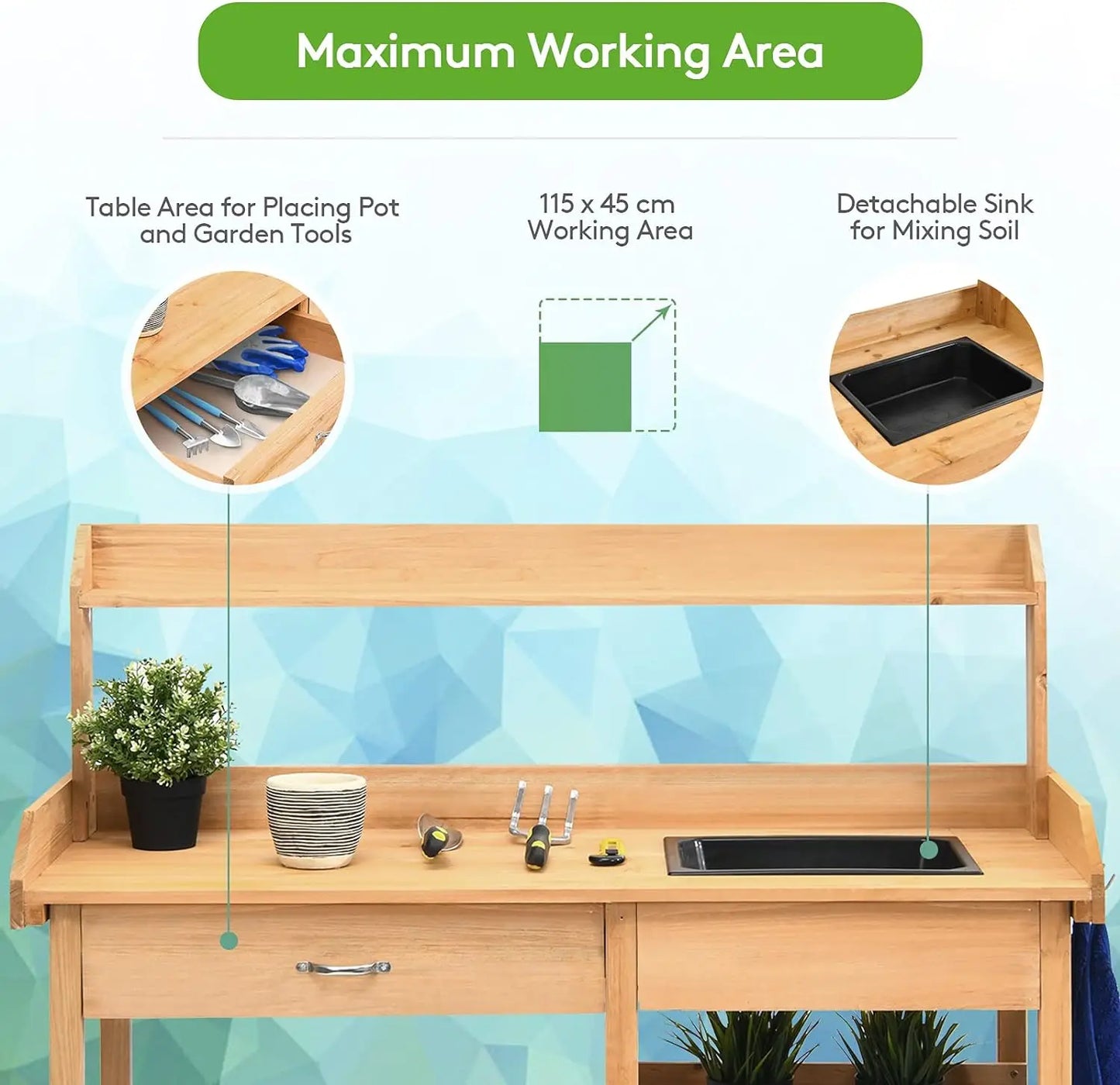 Giantex Wood Garden Potting Bench Table for  Patio Indoor Outdoor Workstation