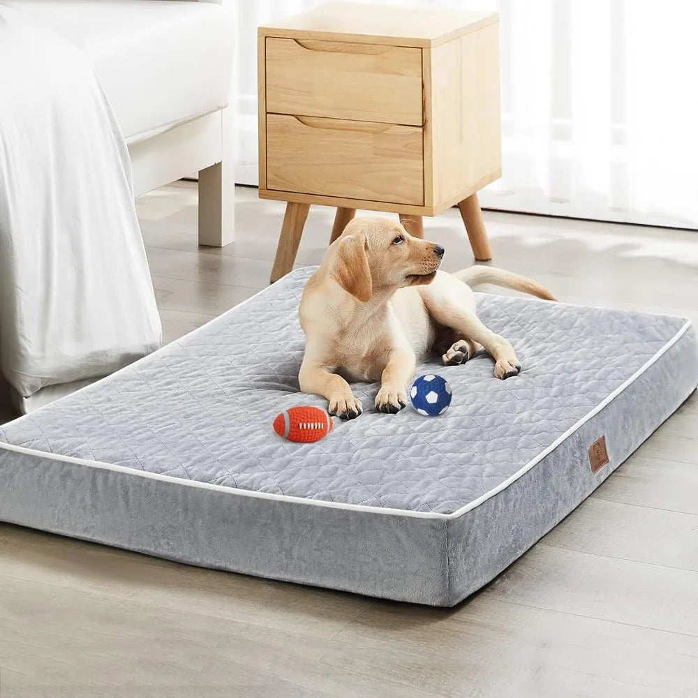 Orthopedic Dog Beds for Large Dogs, Extra Large Waterproof Dog Crate Bed with Removable Washable Cover & Anti-Slip Bottom