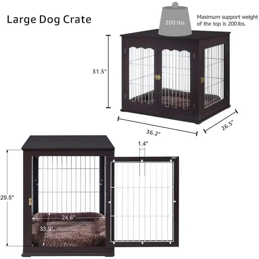 Beautiful Indoor Large Dog Kennel, Modern Decorative Pet House , Side Table and Bedside Table, Espresso