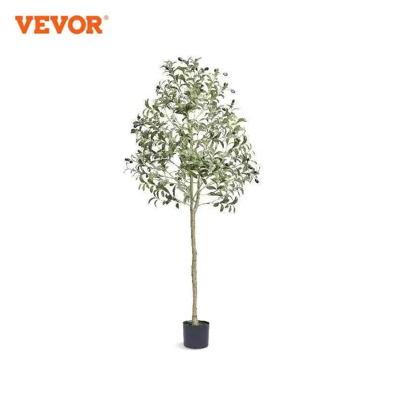 VEVOR Artificial Olive Tree 4/5/6 FT Tall Faux Plant Secure PE Material & Anti-Tip Tilt Protection Low-Maintenance Tree for Home