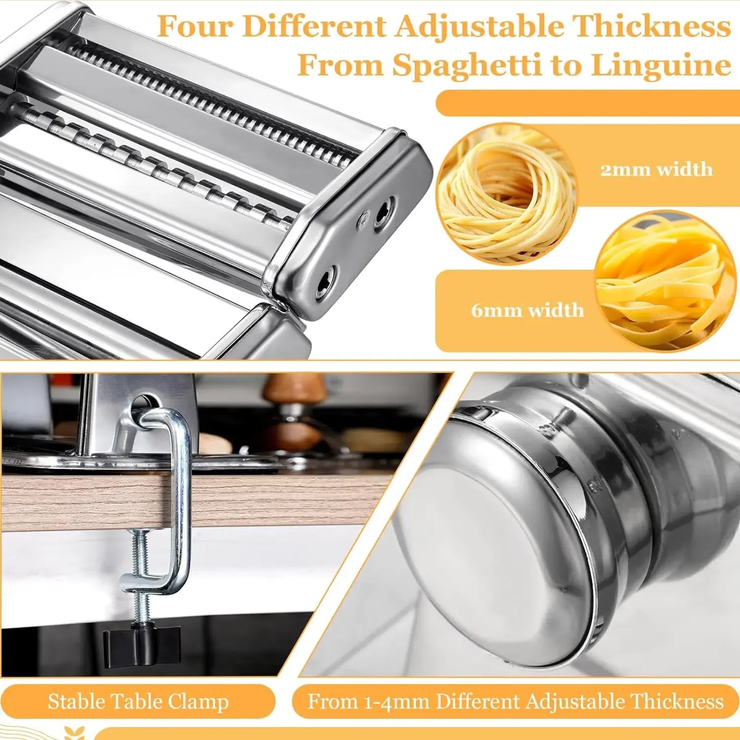 8 Pcs Pasta Maker Machine Set Including Stainless Steel Noodle Maker, Wood Pasta Drying Rack and Ravioli Stamp.