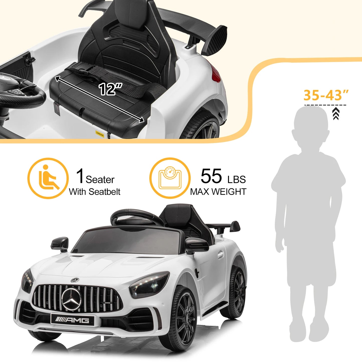 Kids Ride/ Remote Control Battery Powered Mercedes-Benz Sports Car White