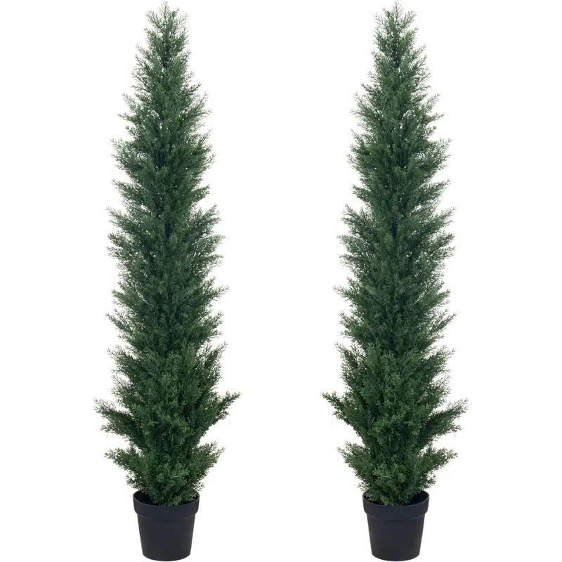 2 Packs 5ft Artificial Cedar Topiary Boxwood Cypress Trees, Potted  Shrubs