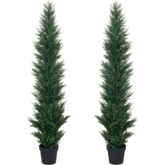 2 Packs 5ft Artificial Cedar Topiary Boxwood Cypress Trees, Potted  Shrubs