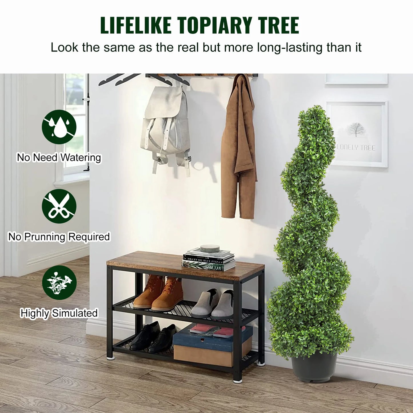 VEVOR 1/2pcs Artificial Boxwood Tower Topiary Spiral Artificial Plant 24/36/48in high Decorative Plants