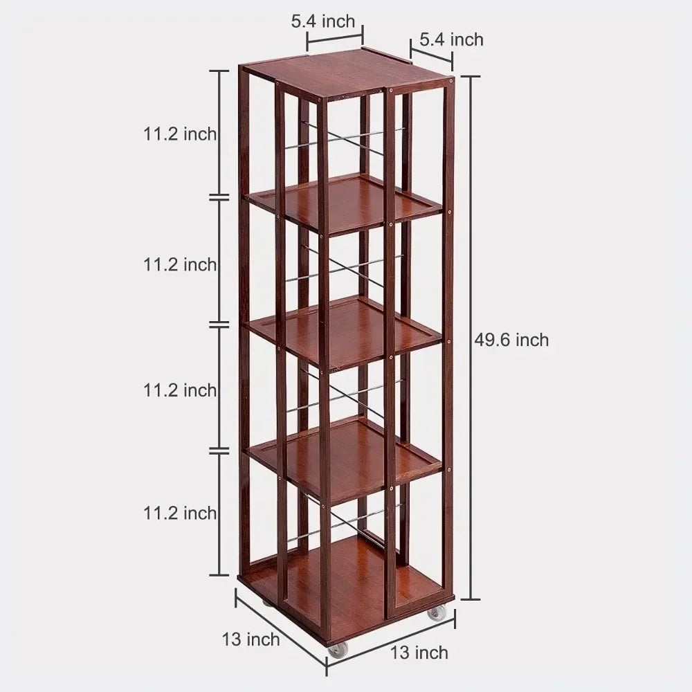 5 Tier Bamboo Rolling and rotating Bamboo Bookcase.